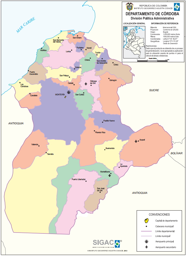 Mapa político de Córdoba (Colombia). IGAC