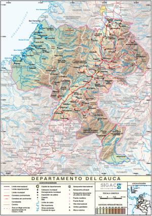 Mapa físico de Cauca (Colombia). IGAC