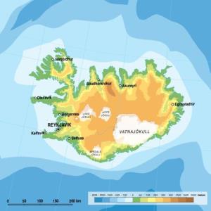Mapa físico de Islandia. GRID-Arendal