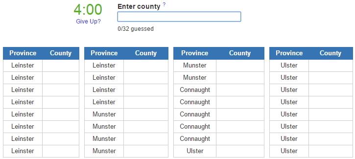 Counties of Ireland (JetPunk)