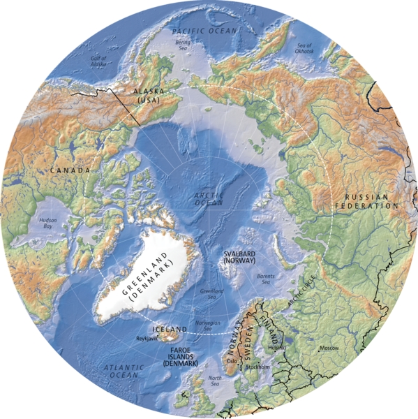 Mapa de relieve del Ártico. GRID-Arendal