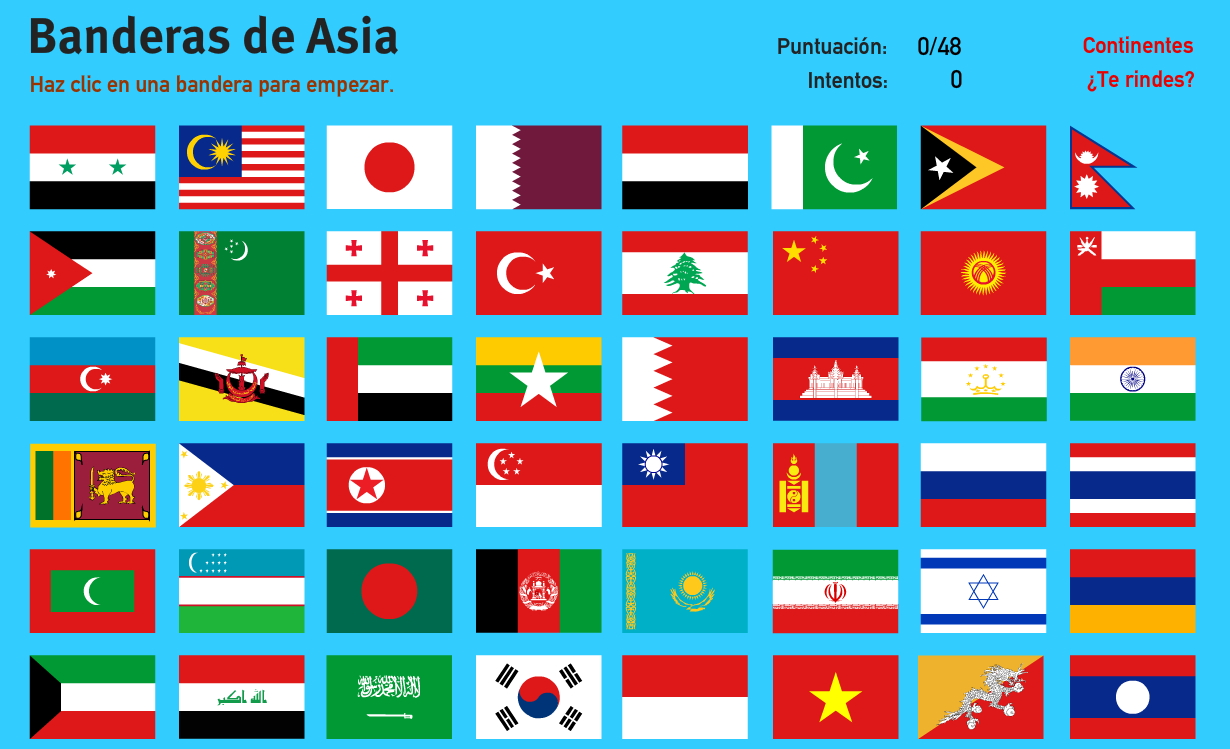 Banderas de Asia. Juegos de Geografía