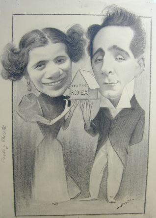 Caricatura de los actores Loreto Prado y Enrique Chicote