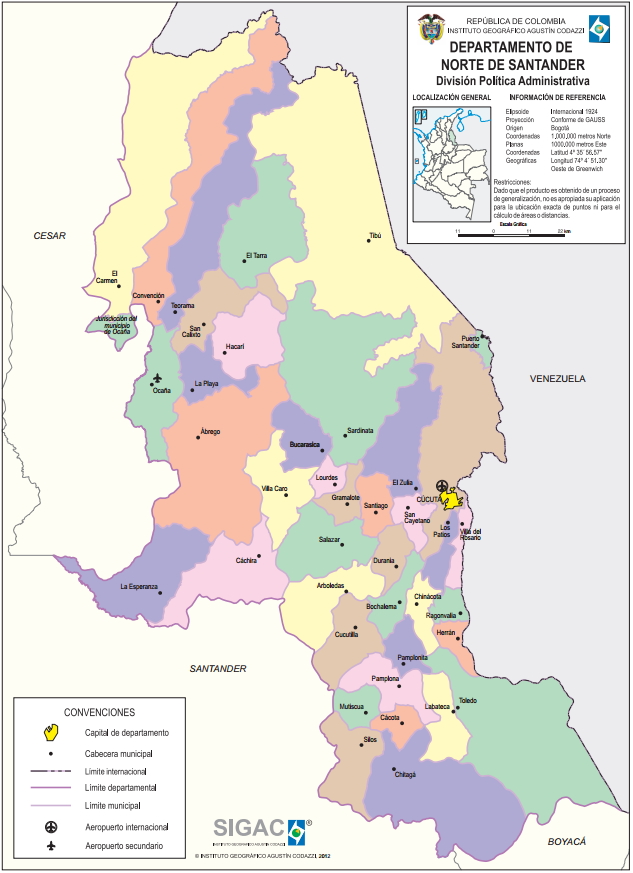 Mapa político de Norte de Santander (Colombia). IGAC