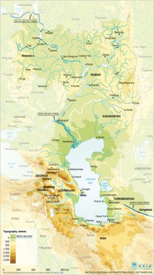 Mapa físico del Mar Caspio. GRID-Arendal