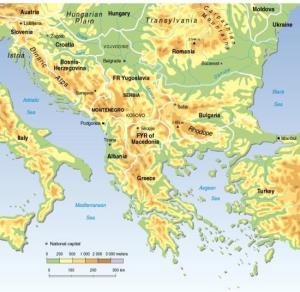 Mapa físico de la Península de los Balcanes. GRID-Arendal