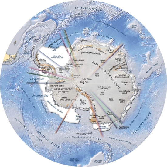 Mapa de relieve de la Antártida. Grid-Arendal
