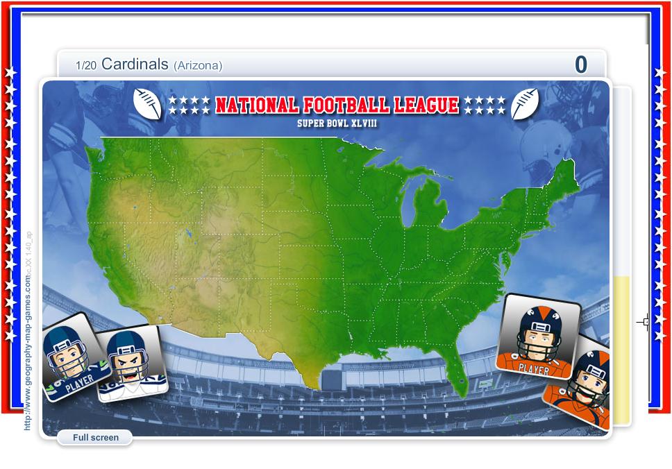 Super Bowl : Cities of National Football League. Geography map games