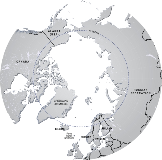 Mapa político de la región del Ártico. GRID-Arendal