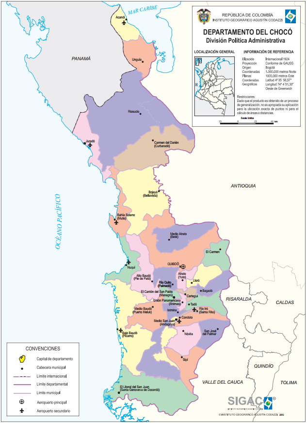 Mapa político de Chocó (Colombia). IGAC