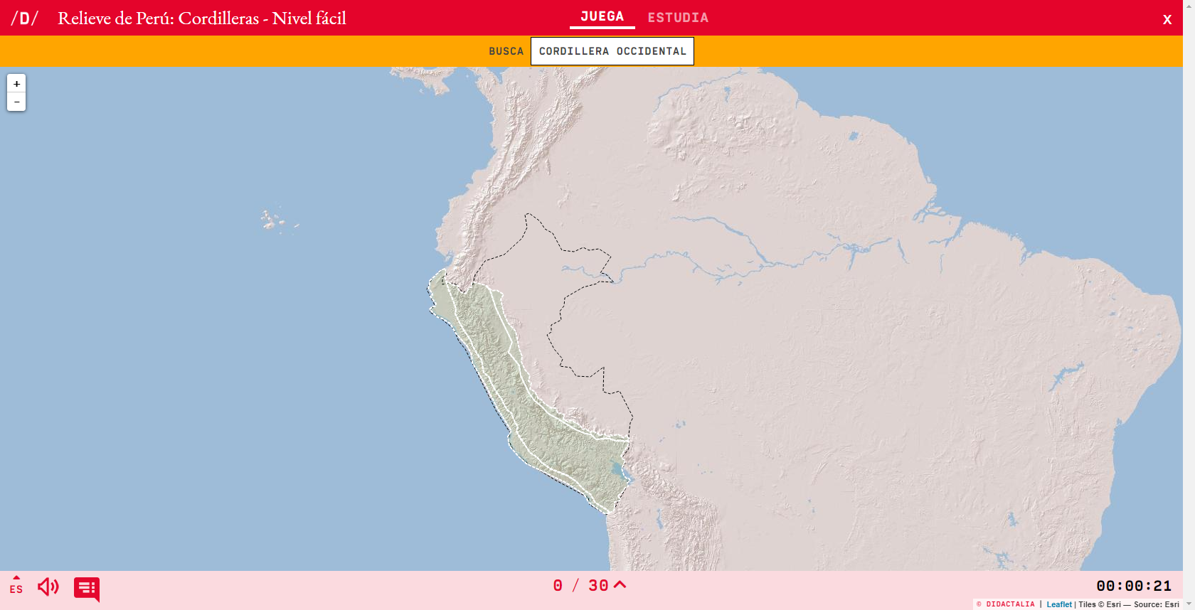Relief of Peru: Cordilleras - Easy level.