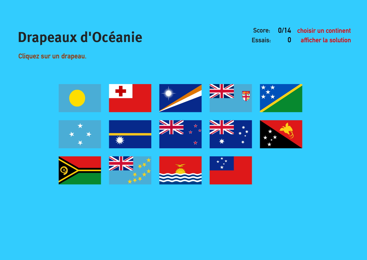 Drapeaux d'Océanie. Jeux de Géographie