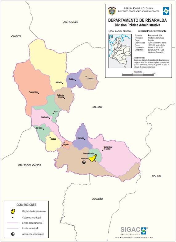 Mapa político de Risaralda (Colombia). IGAC