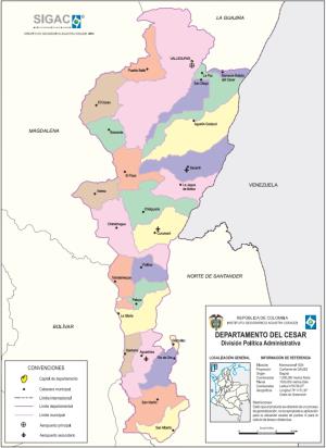 Mapa político de Cesar (Colombia). IGAC