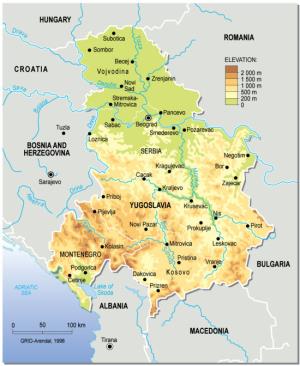 Mapa físico de Yugoslavia. GRID-Arendal