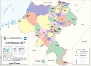 Mapa político de Cauca (Colombia). IGAC