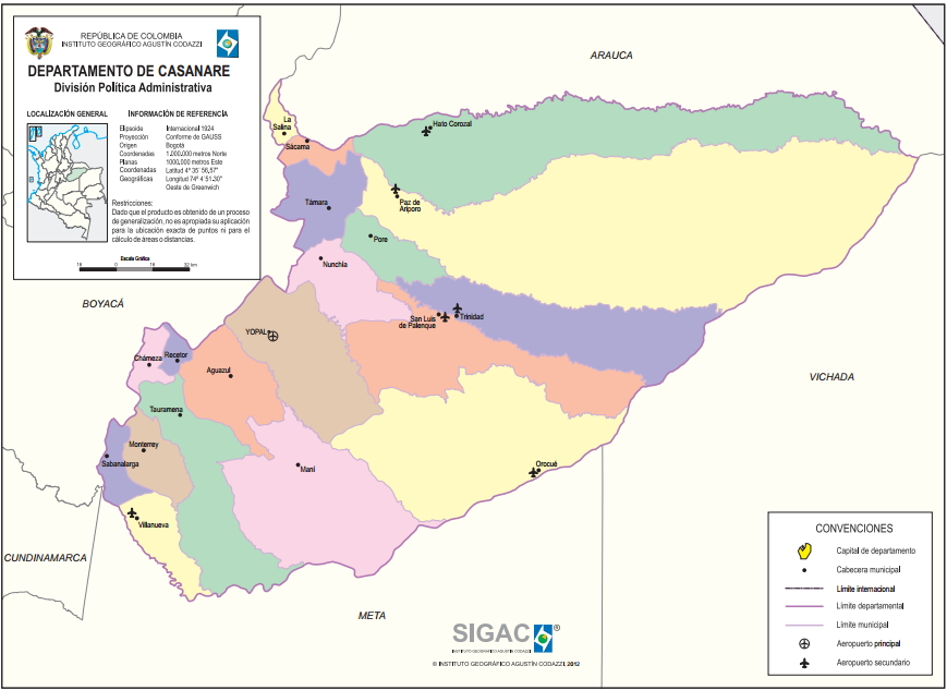 Mapa político de Casanare (Colombia). IGAC
