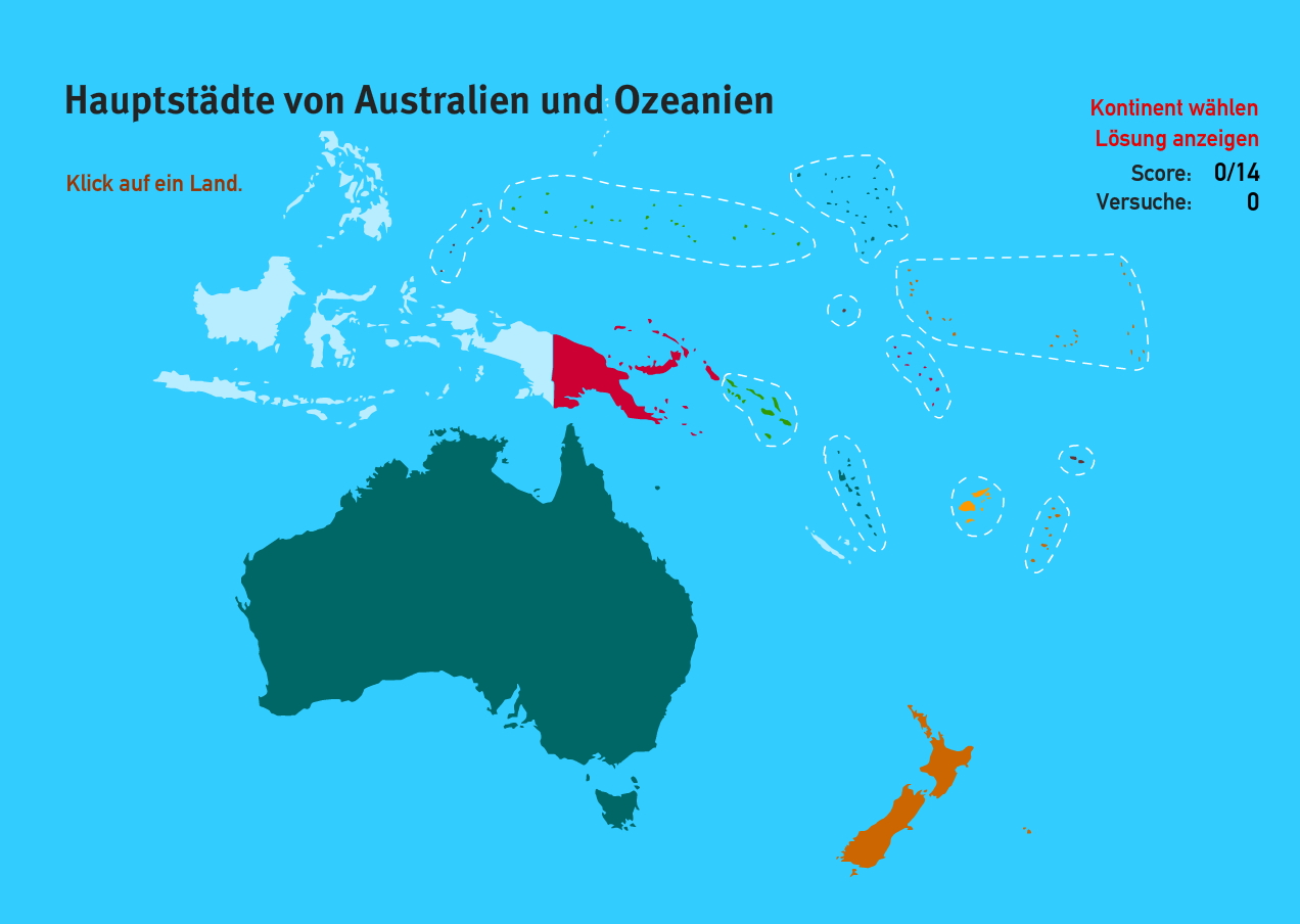 Hauptstädte von Ozeanien. Welt-Quiz Geographie