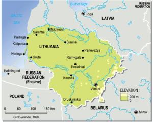 Mapa físico de Lituania. GRID-Arendal