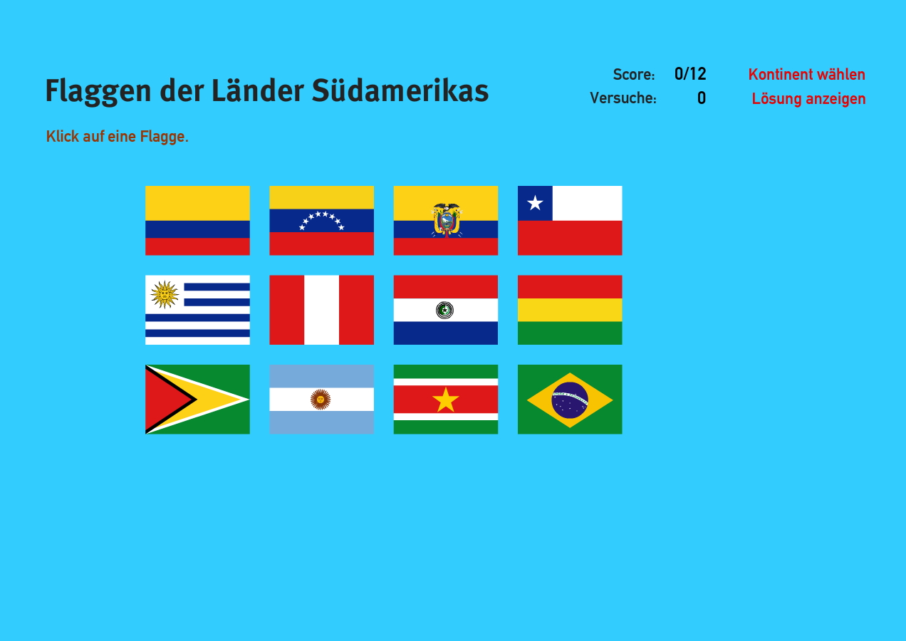 Flaggen der Länder Südamerikas. Welt-Quiz Geographie