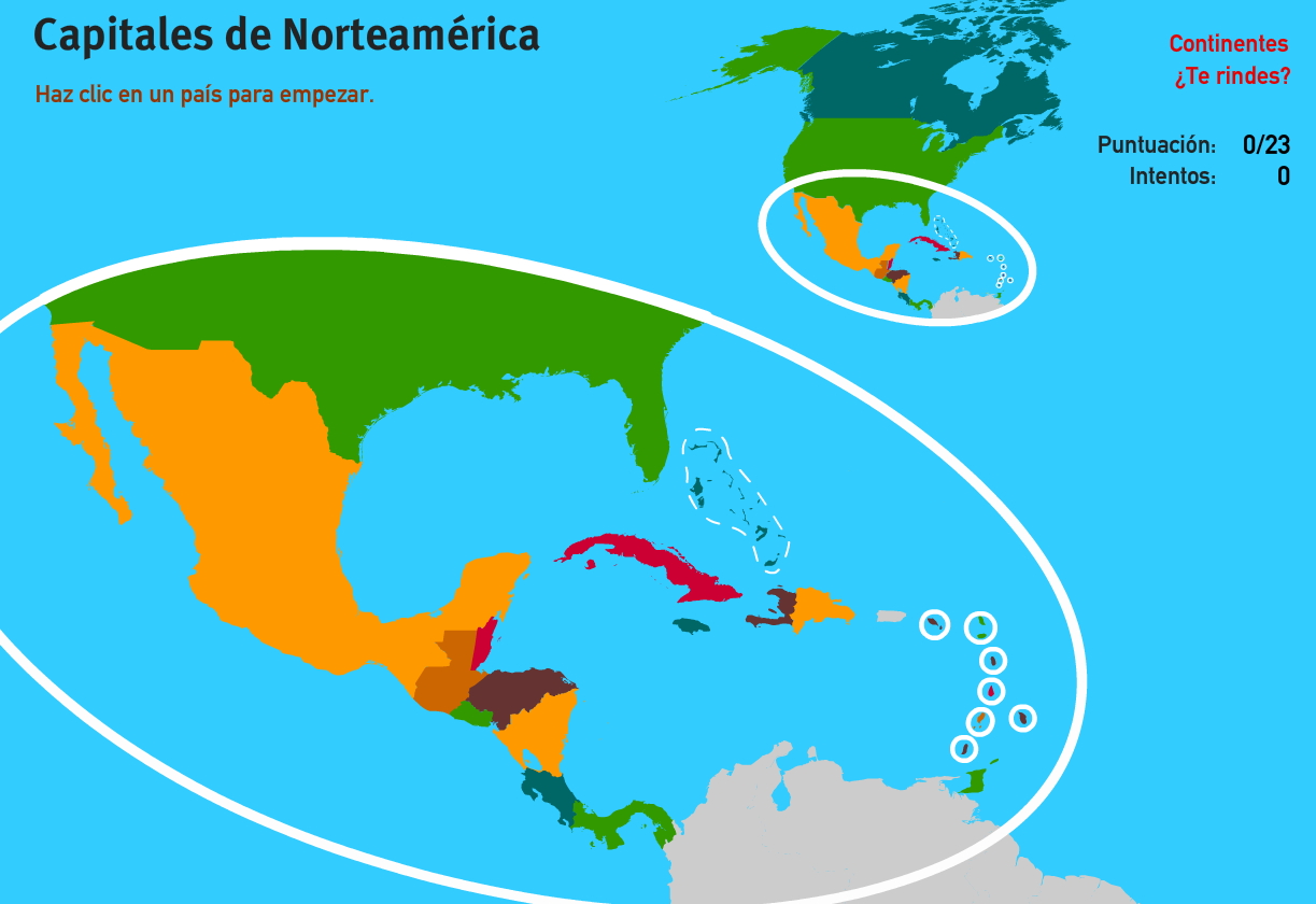 Capitales de América del Norte. Juegos de Geografía