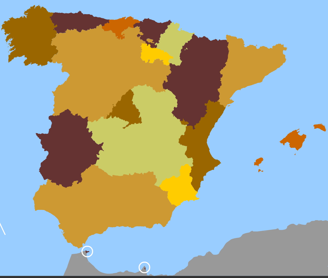 Comunidades y ciudades autónomas de España. Toporopa