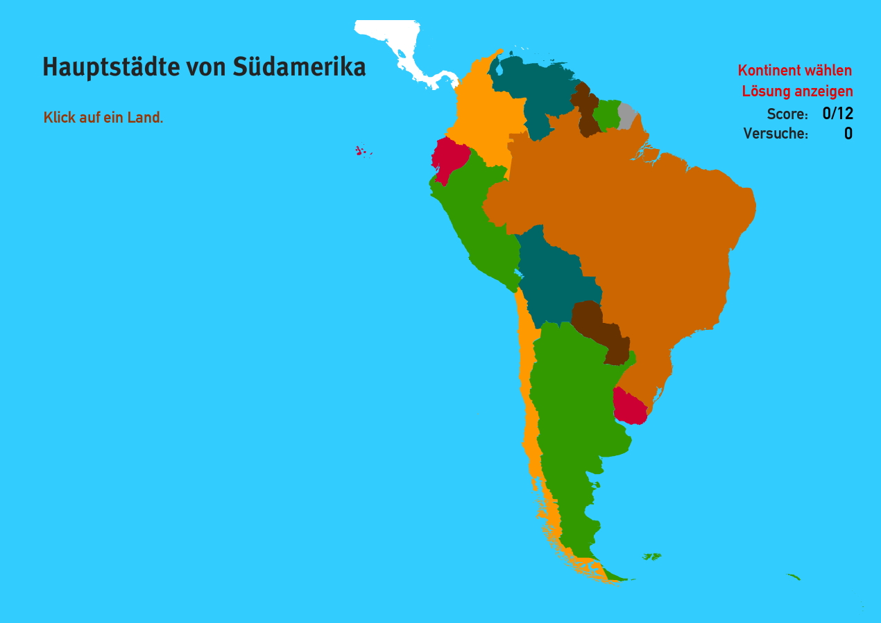 Hauptstädte von Südamerika. Welt-Quiz Geographie