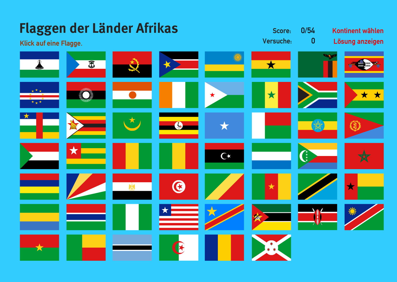 Flaggen der Länder Afrikas. Welt-Quiz Geographie