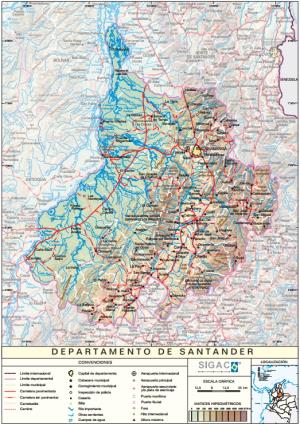Mapa físico de Santander (Colombia). IGAC