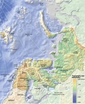 Mapa físico de la región de Barents. GRID-Arendal