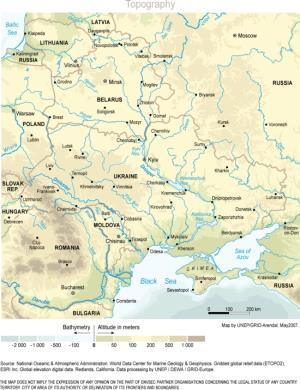 Mapa físico de la Europa del Este. GRID-Arendal