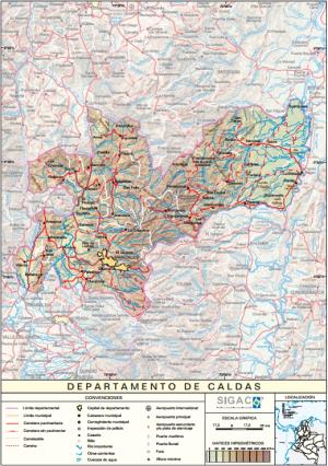 Mapa físico de Caldas (Colombia). IGAC