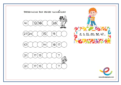 Ficha de series numéricas para niños (Educapeques)