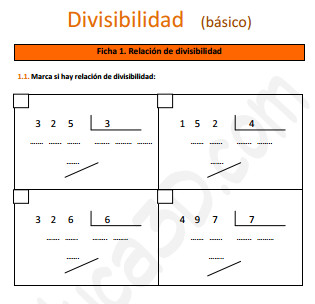 Ficha de ejercicios sobre la Divisibilidad (básico)