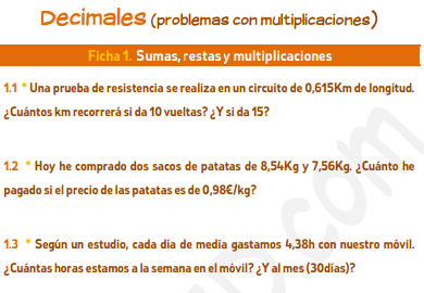 Decimales (problemas con multiplicaciones)