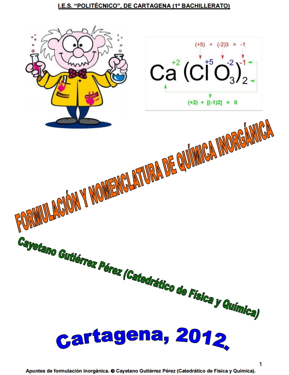 Formulación y nomenclatura de Química Inorgánica (Politécnico Cartagena)