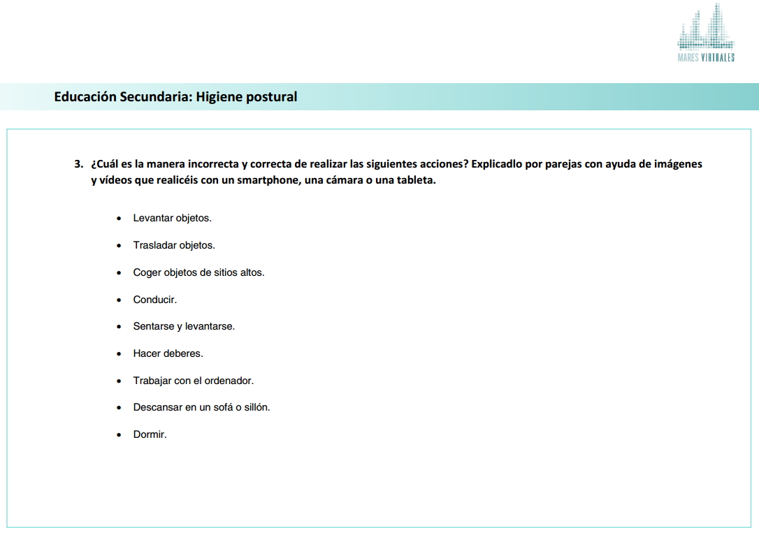 Ficha de actividades sobre la Higiene Postural - Didactalia: material  educativo