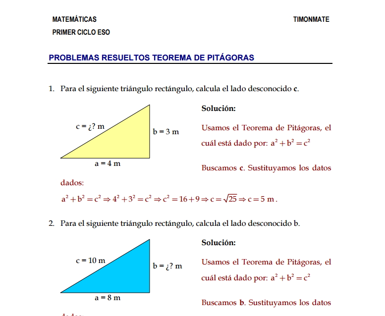 Ejercicios Resueltos Del Teorema De Pitágoras Didactalia Material