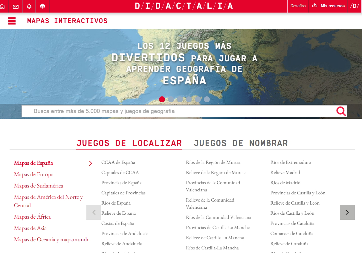Mapas Interactivos para aprender Geografía de: Didactalia, Juegos geográficos, Toporopa,... (mapasinteractivos.net)