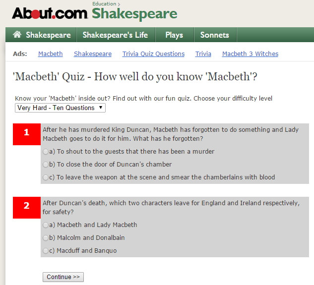 'Macbeth' Quiz. How well do you know 'Macbeth'? (about.com)