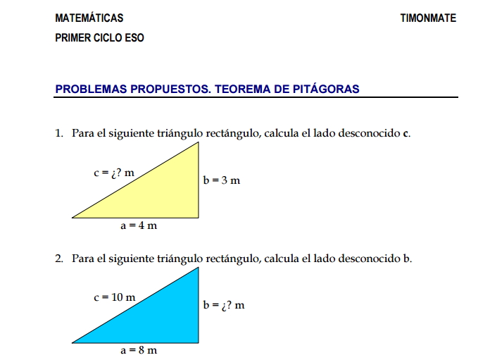 Ejercicios propuestos del teorema de Pitágoras