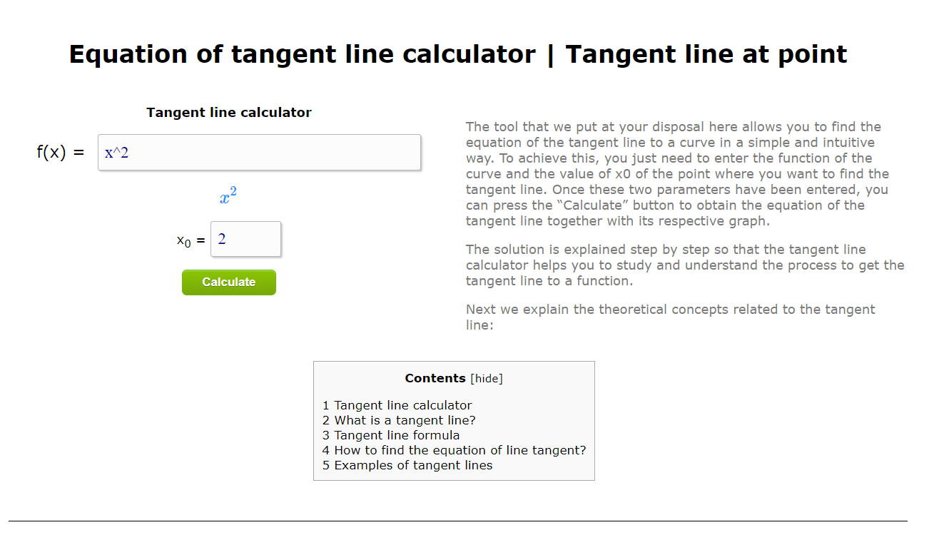 Equation of tangent line calculator