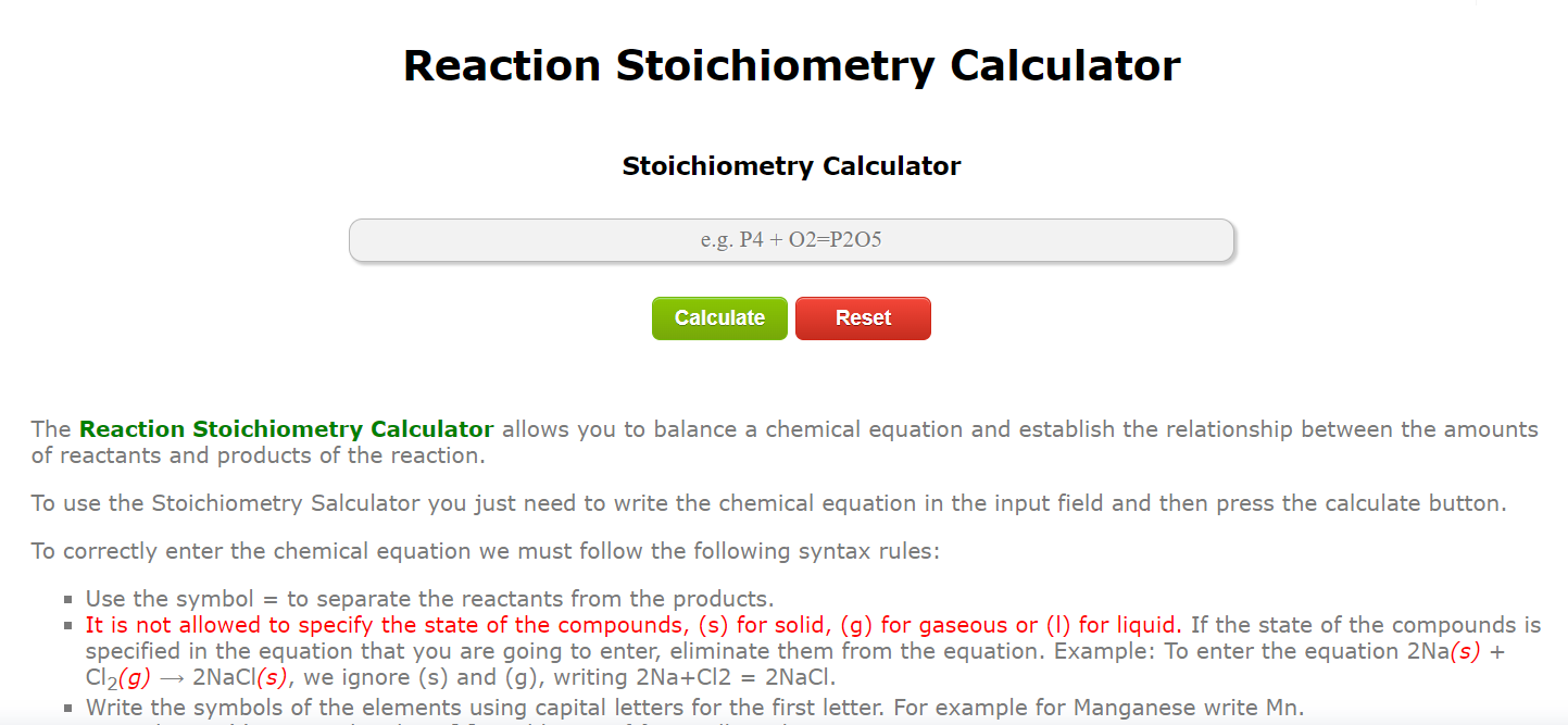 Reaction Stoichiometry Calculator
