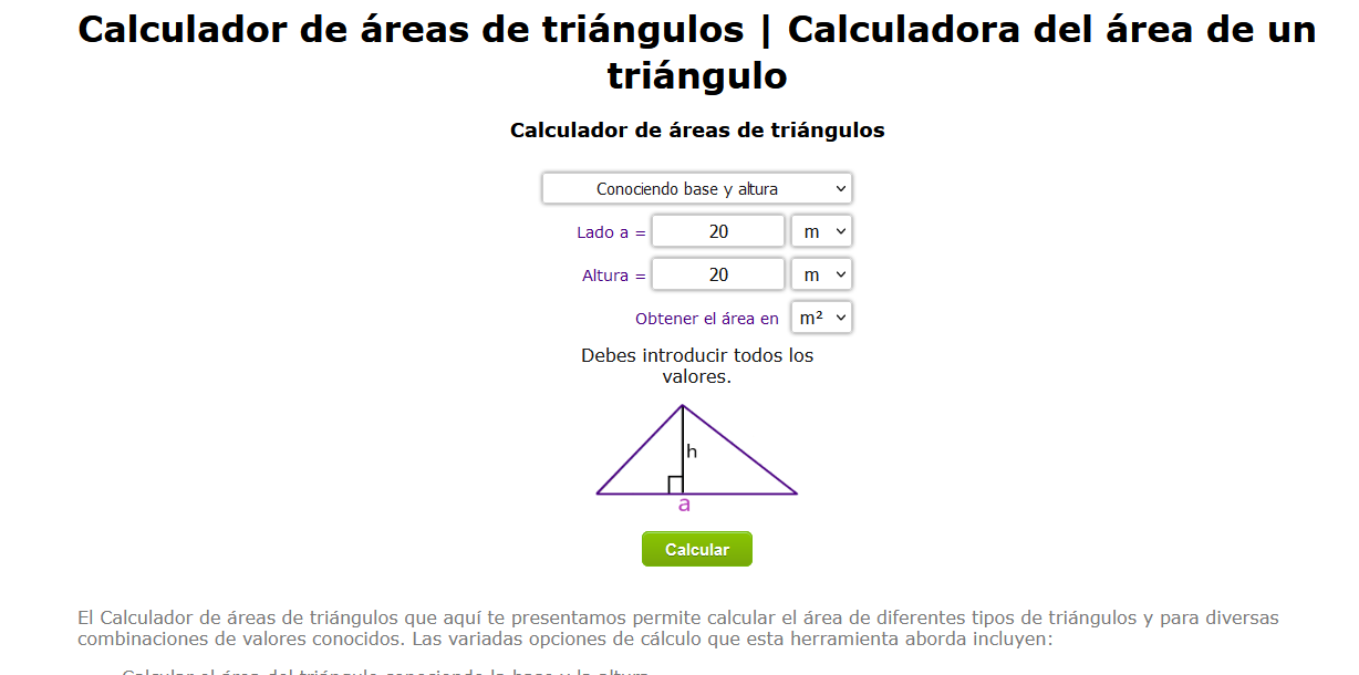 calculador de áreas de triángulos