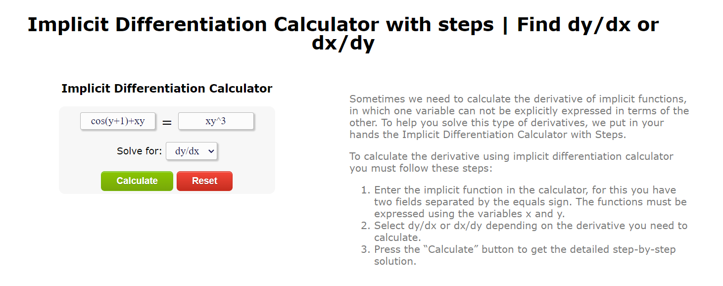Implicit Differentiation Calculator with steps