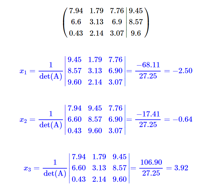 Calculadora de sistemas de ecuaciones basada en la regla de Cramer paso a paso
