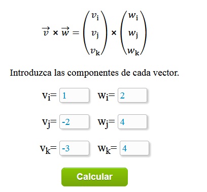 Calculadora de Producto Vectorial o Producto Cruz de vectores paso a paso