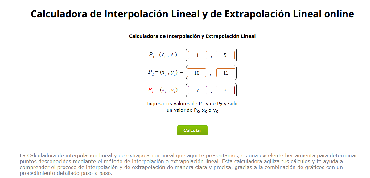 Calculadora de Interpolación lineal