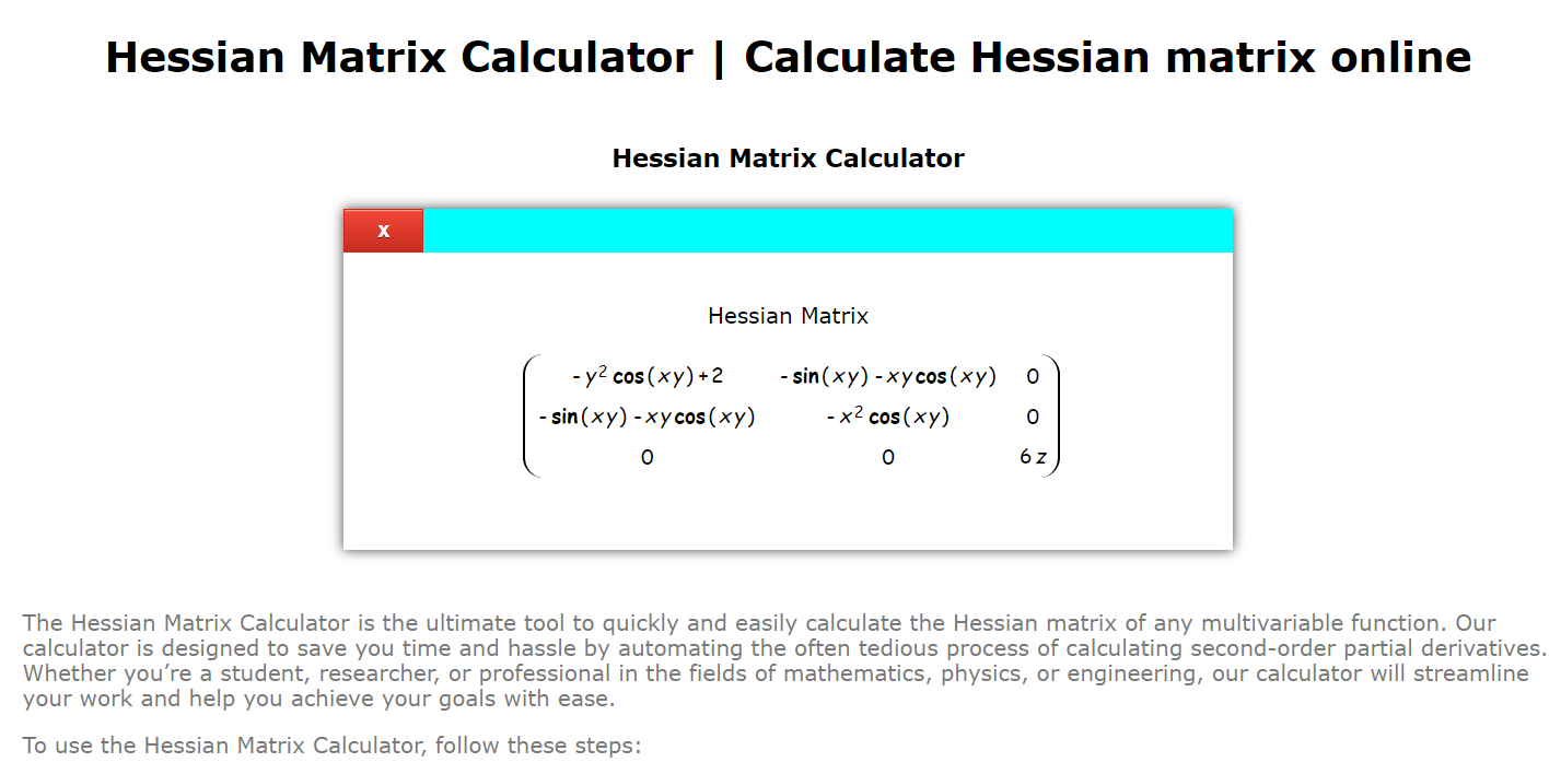 Hessian Matrix Calculator