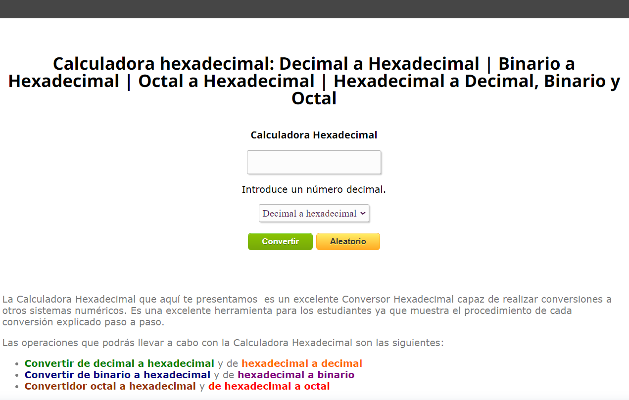 Calculadora Hexadecimal